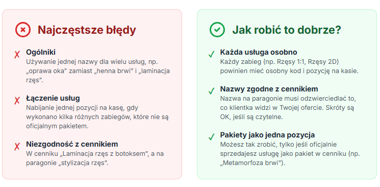Porównanie błędów i dobrych praktyk ewidencji usług w salonie beauty. Porównanie błędów i dobrych praktyk ewidencji usług w salonie beauty.